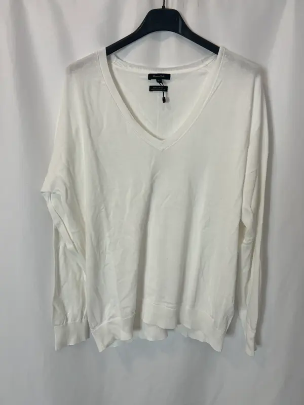 MASSIMO DUTTI. Jersey fino algodón blanco. T M