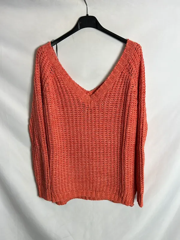 MASSIMO DUTTI. Jersey salmón jaspeado escote en pico. T S