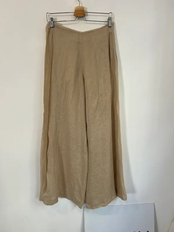 MASSIMO DUTTI. Pantalón beige lino aberturas