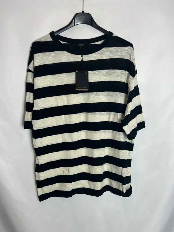 MASSIMO DUTTI. Top algodón rayas azules y blancas. T M