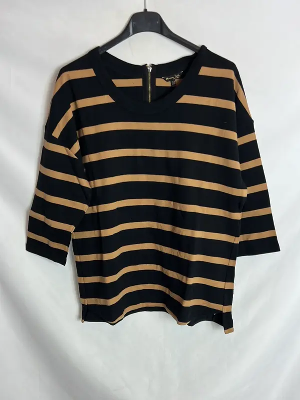MASSIMO DUTTI. Top algodón  rayas cambio. T M