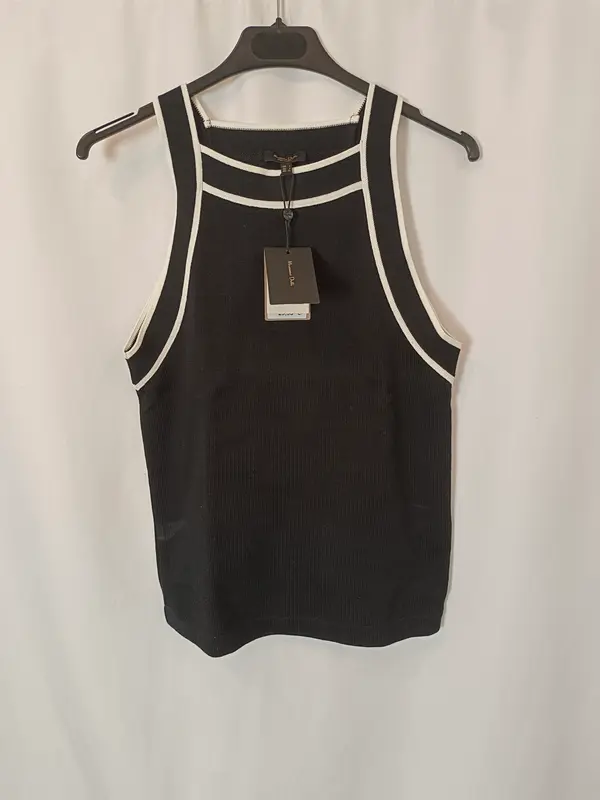 MASSIMO DUTTI. Top negro ribete blanco T.s