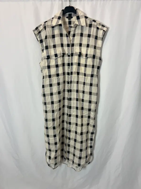MASSIMO DUTTI. Vestido largo camisero cuadros. T 38