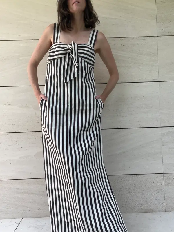 MASSIMO DUTTI. Vestido largo rayas marrones T.36