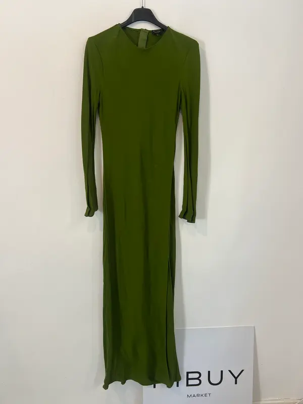 MASSIMO DUTTI. Vestido largo verde T.s