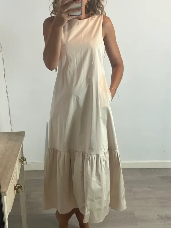 MASSIMO DUTTI. Vestido midi beige detalle espalda. TXS