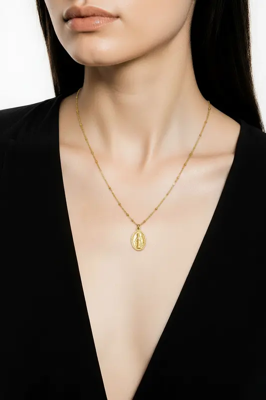 Medalla Virgen Milagrosa Trapío – Acero inoxidable dorado