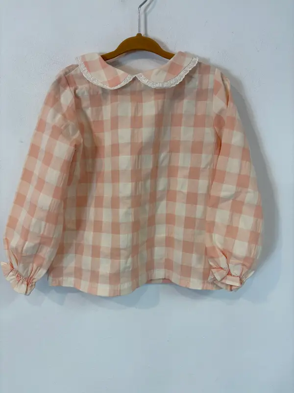 MI CANESÚ. Camisa vichy cuello bordado. T 36 meses