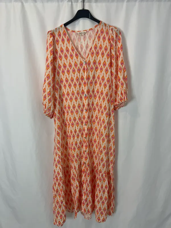MINDTRAVELER. Vestido midi estampdo naranjas. T U (M)