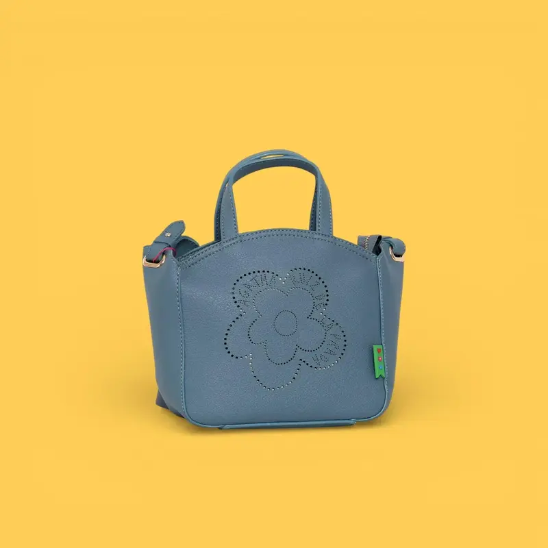 MINI TOTE CALADO FLOR AZUL