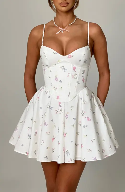 MINIVESTIDO ANALEIGH - ESTAMPADO FLORAL BLANCO MULTICOLOR