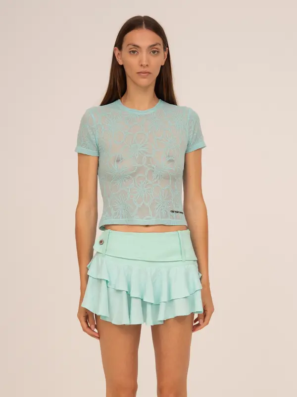 Mist Aqua Lace Cropped T-shirt