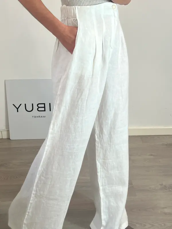 MUS&BOMBON. Pantalón blanco lino T.l