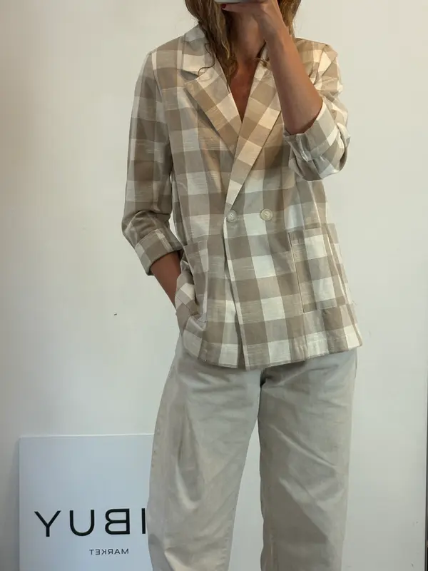 MUS & BOMON. Blazer cuadros beiges algodón