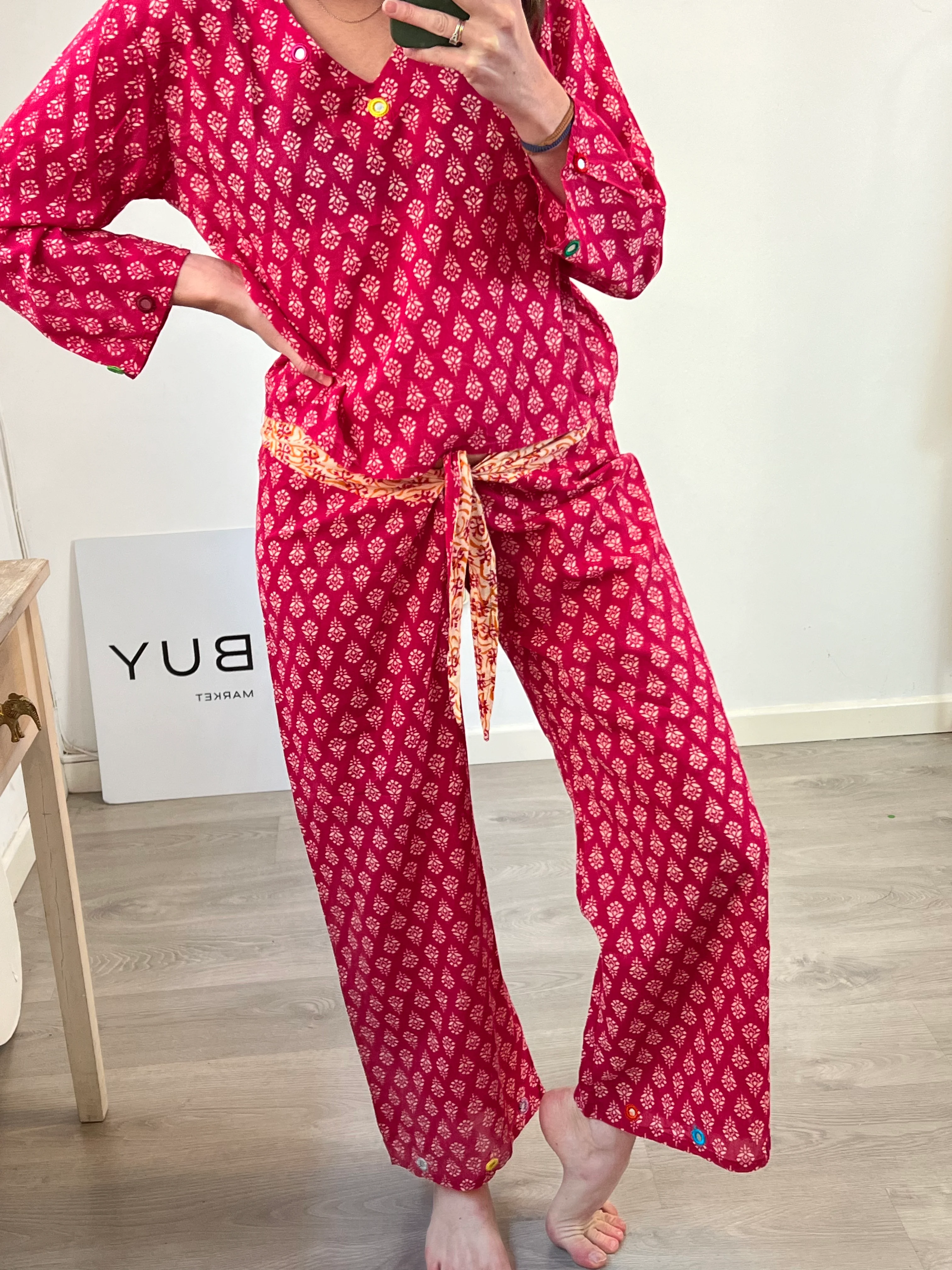 NATURA. Conjunto rosa estampado. T S/M