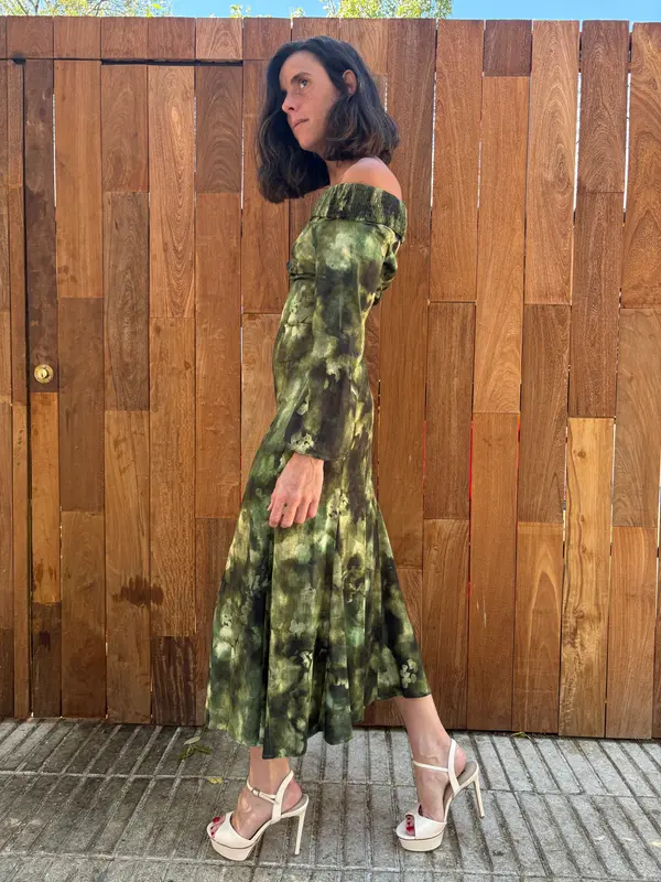 NICE HAND. Vestido verde estampado T.32 (XS/S)