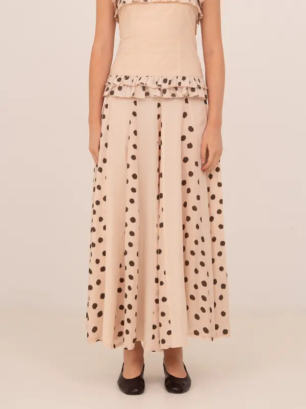 Noctis Beige Polka Dot Print Skirt