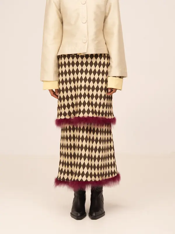 Noël Diamond Print Brown Feather Skirt