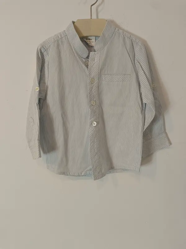 OTRAS. Camisa blanca y azul rayas T.18 meses