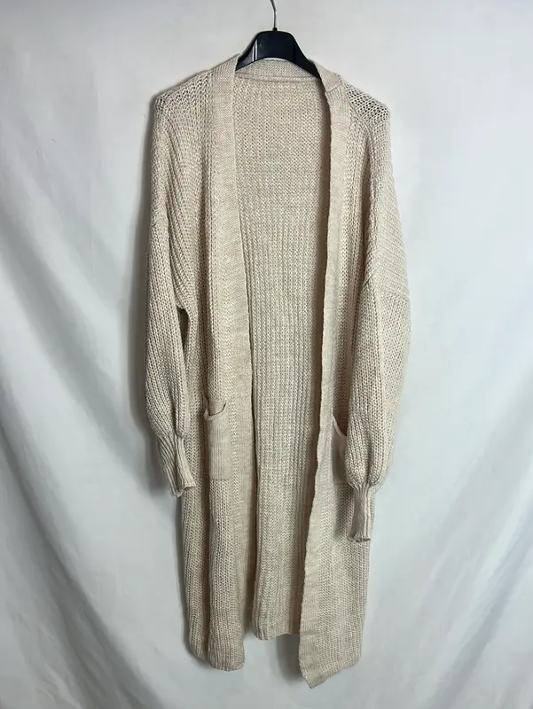 OTRAS. Cárdigan largo beige bolsillos. T M