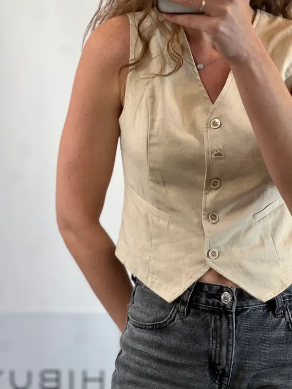 OTRAS. Chaleco beige botones. T S
