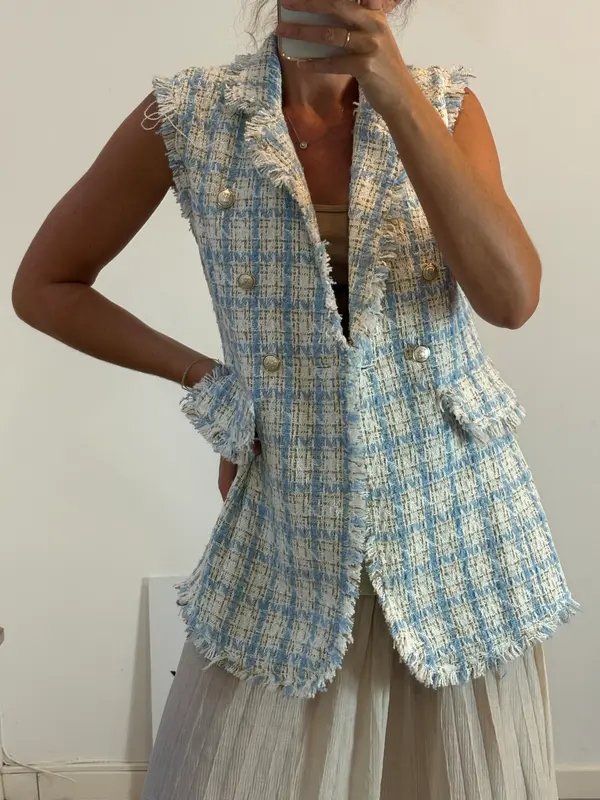 OTRAS. Chaleco tweed azul claro. T S/M