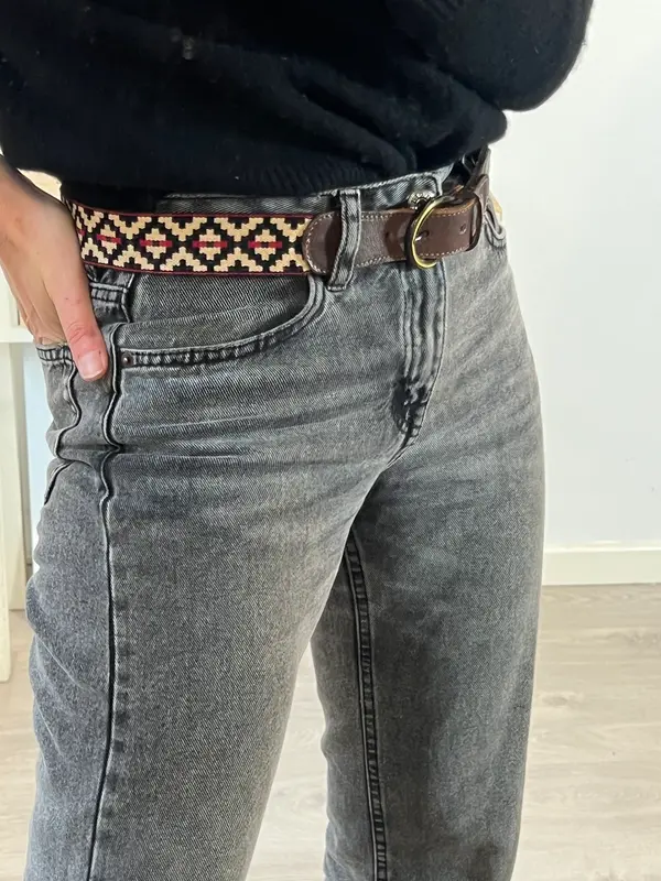 OTRAS. Cinturón estampado geométrico y piel T S/M
