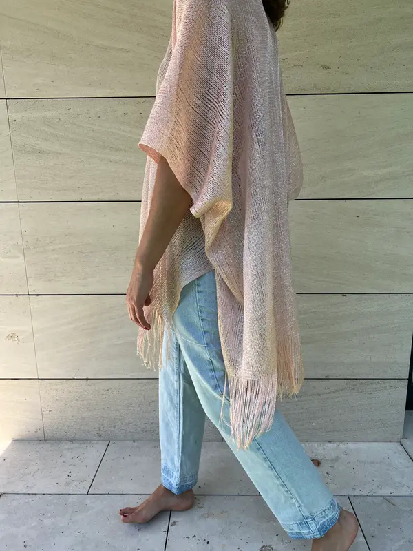 OTRAS. Kimono rosa flecos TU(S/M)