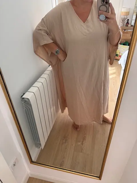 OTRAS. Vestido beige efecto caftán T.3xl