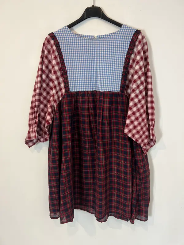 OTRAS. Vestido corto cuadros multi estampado. T S