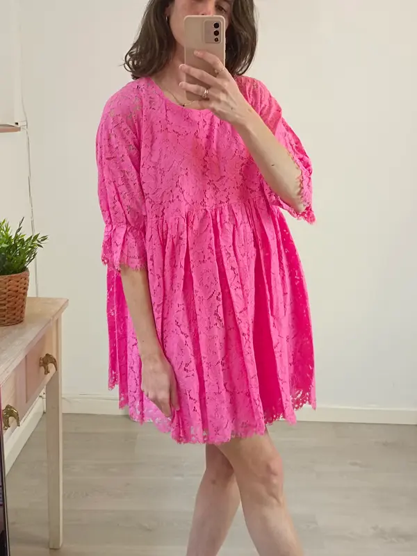 OTRAS. Vestido corto rosa encaje. T S/M