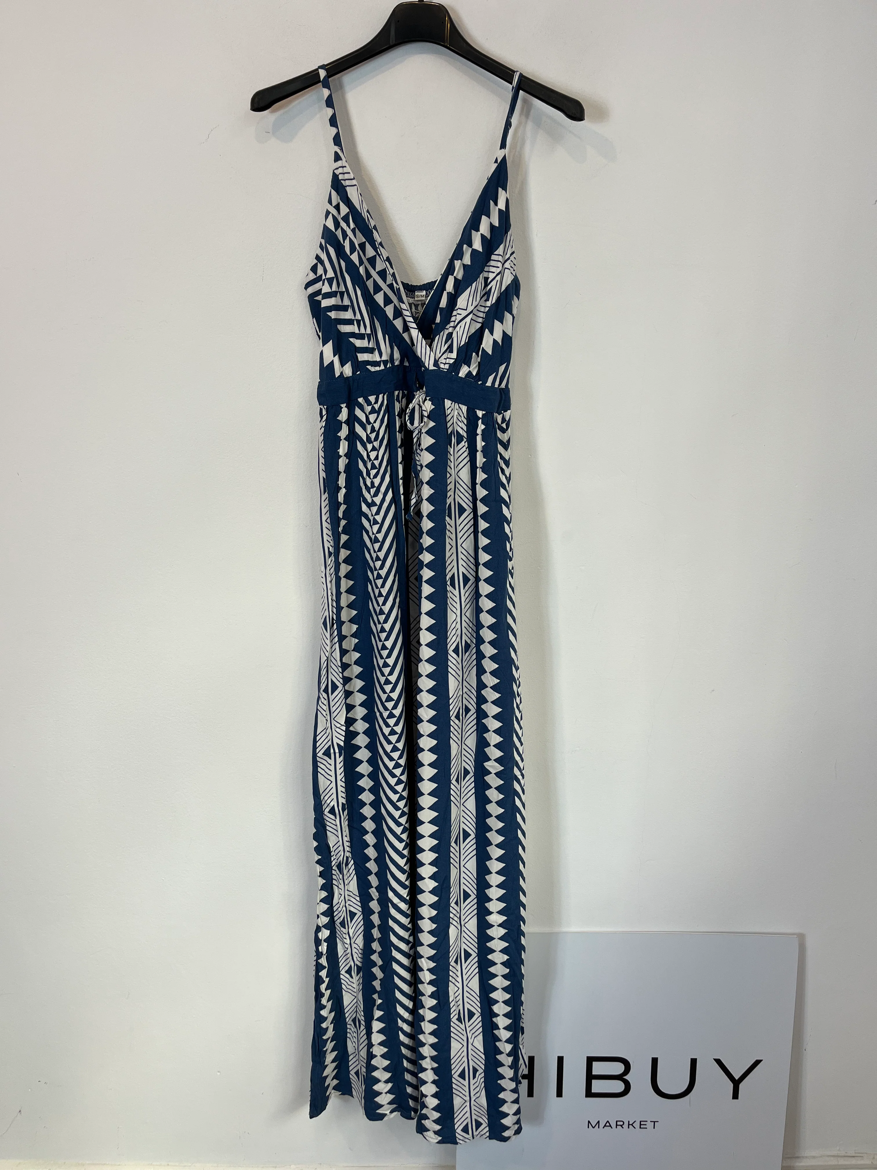 OTRAS. Vestido estampado geométrico azules y blancos. T S/M