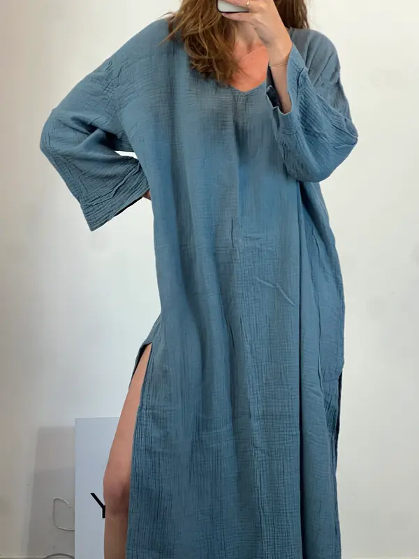 OTRAS. Vestido largo bambula azul. T M/L