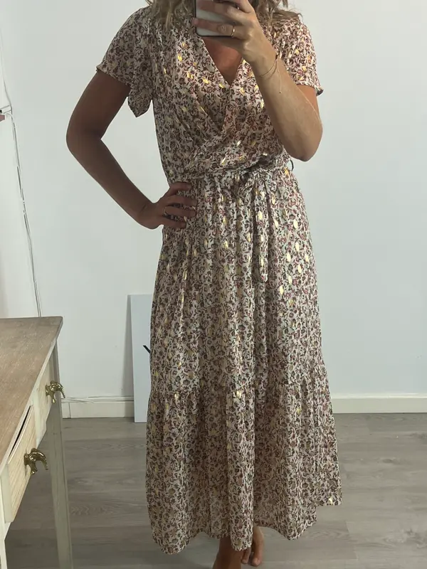 OTRAS. Vestido largo flores detalles dorados. T S
