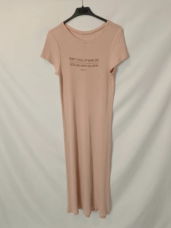 OTRAS. Vestido largo rosa canalé T.u(s)
