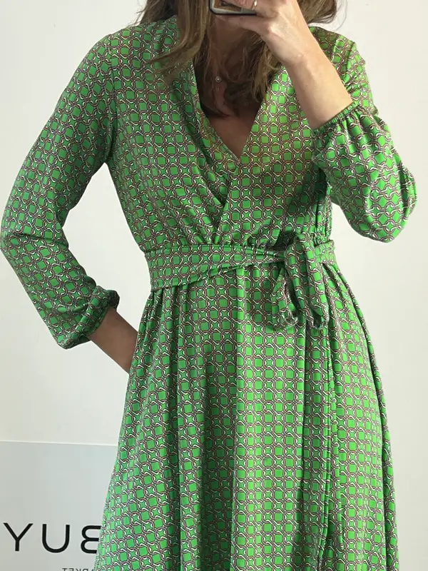 OTRAS. Vestido largo verde estampado. T S/M