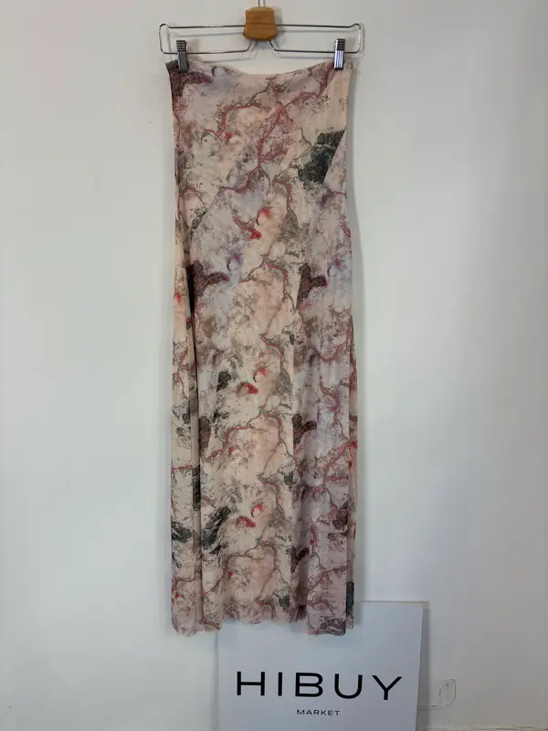 OTRAS. Vestido midi palabra de honor estampado. T S