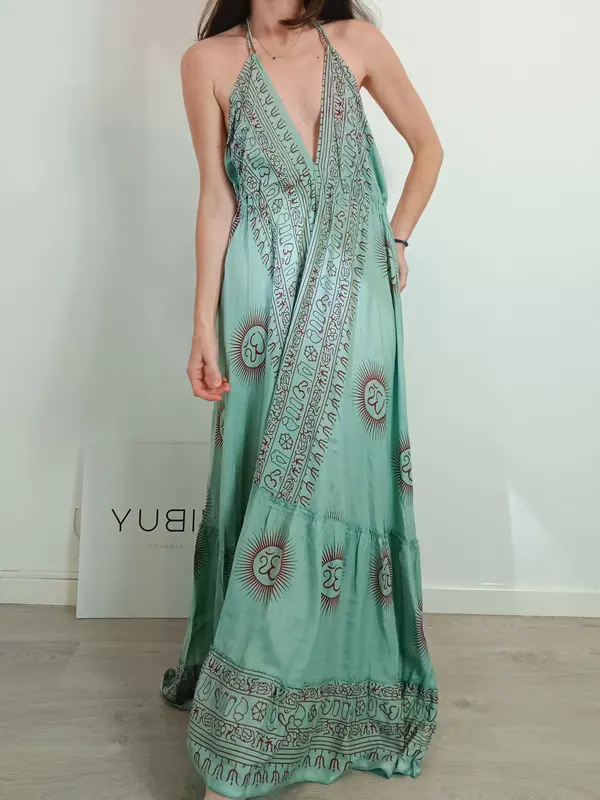 OTRAS. Vestido verde estampado hippie TU(s/m)