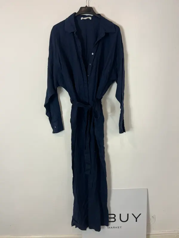 OYSHO. Mono largo lino azul T.s
