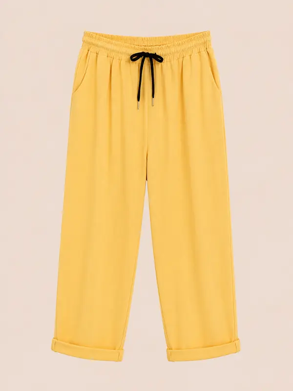 Pantalón Amarillo Mostaza con Cintura Elástica y Cordón – Trapio
