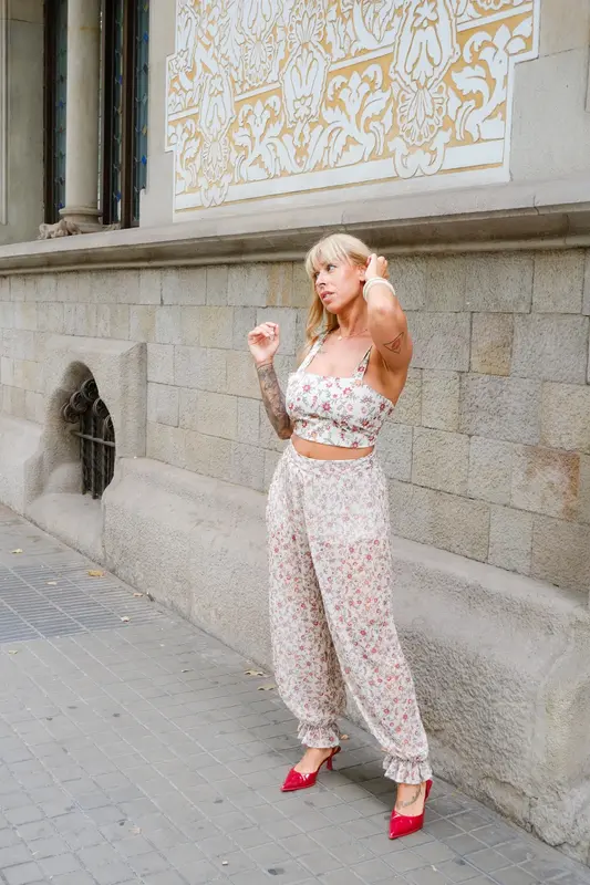 Pantalón de gasa floral