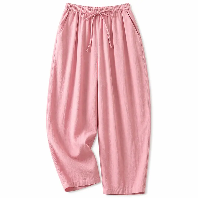 Pantalón de mujer de tiro alto con pernera ancha, cordón ajustable y bolsillos laterales