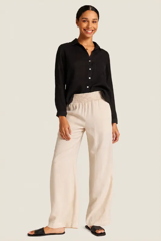 Pantalón de Pierna Ancha con Cintura Fruncida