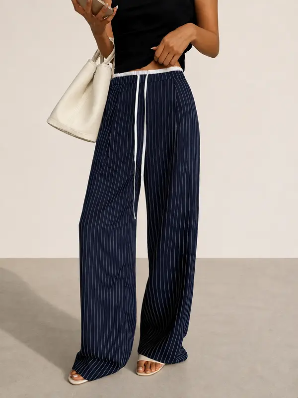 Pantalón de raya diplomática con cintura en contraste y cordón