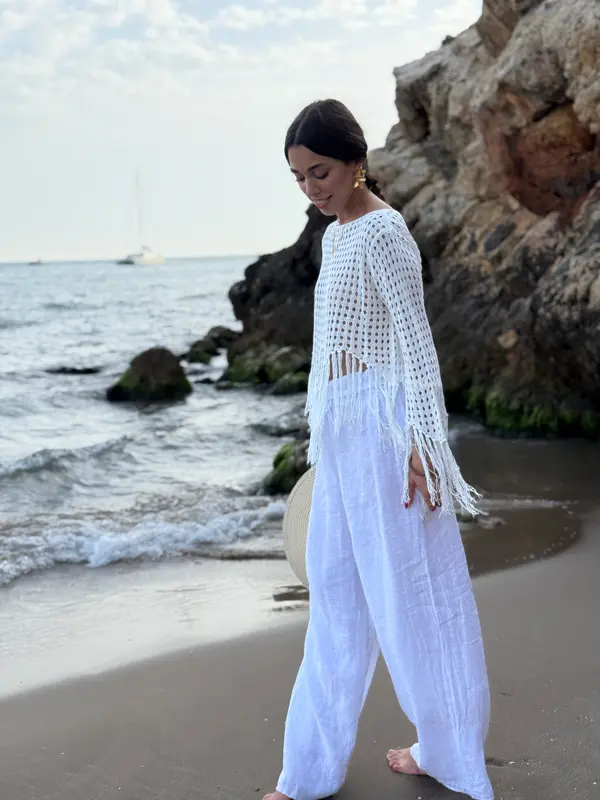 Pantalón lino flare goma