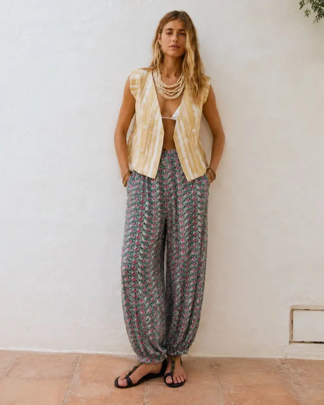 Pantalón MARC green and pink motifs