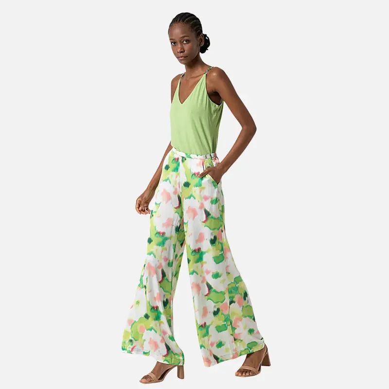 Pantalón palazzo estampado verde - Surkana