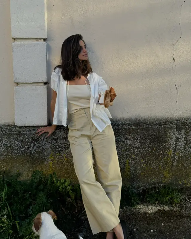 Pantalón pinzas beige algodón T.s