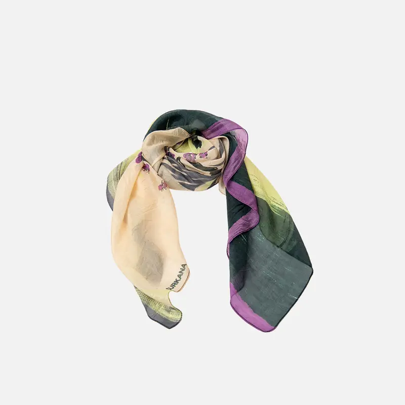 Pañuelo de seda estampado crudo y verde - Surkana
