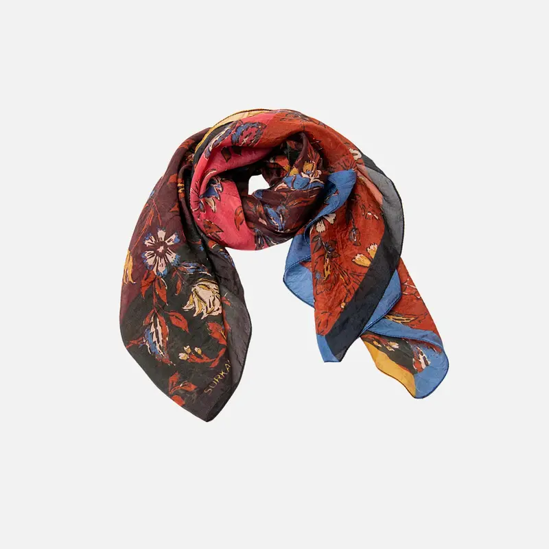 Pañuelo de seda estampado rosa y negro - Surkana